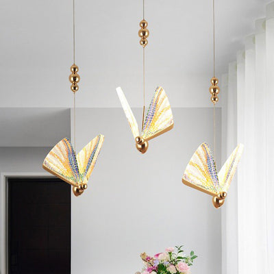 Contemporary Creative Butterfly Acrylic Iron Zinc Alloy LED Pendant Light For Bedroom