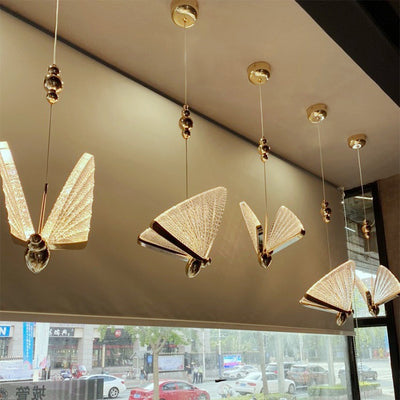 Contemporary Creative Butterfly Acrylic Iron Zinc Alloy LED Pendant Light For Bedroom