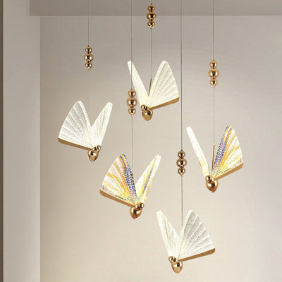 Contemporary Creative Butterfly Acrylic Iron Zinc Alloy LED Pendant Light For Bedroom