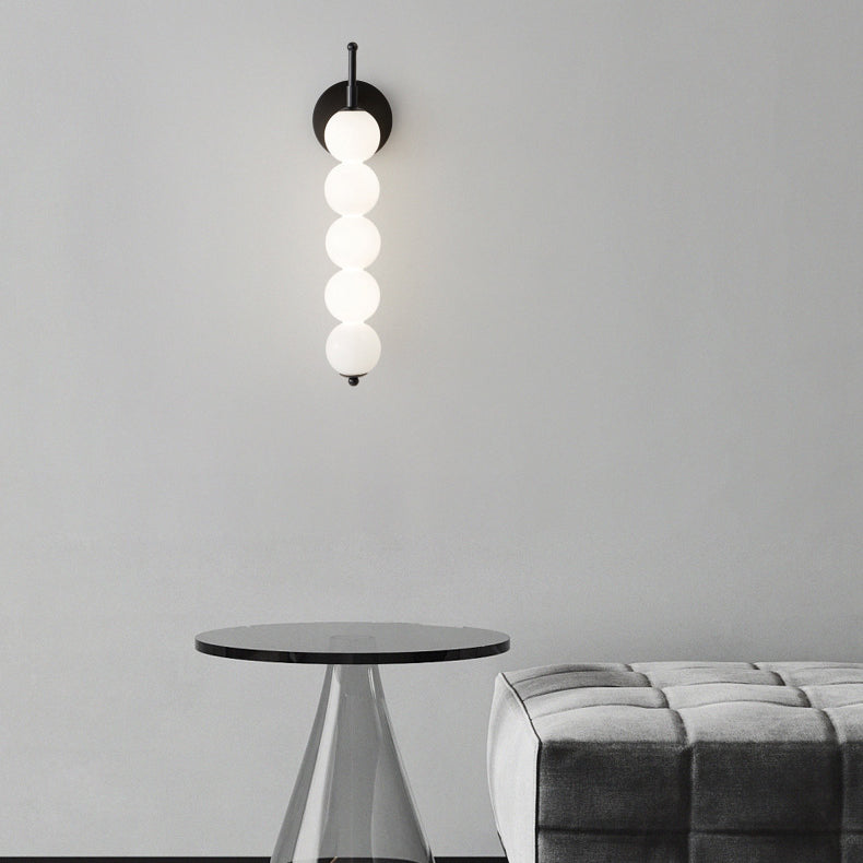 Contemporary Nordic Candied Haws Shape Beaded Glass Ball Brass LED Wall Sconce Lamp For Living Room