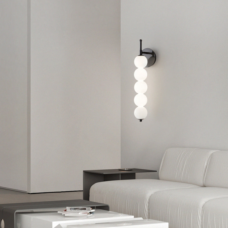 Contemporary Nordic Candied Haws Shape Beaded Glass Ball Brass LED Wall Sconce Lamp For Living Room