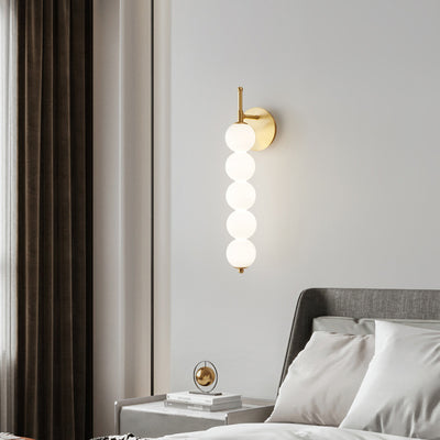 Contemporary Nordic Candied Haws Shape Beaded Glass Ball Brass LED Wall Sconce Lamp For Living Room