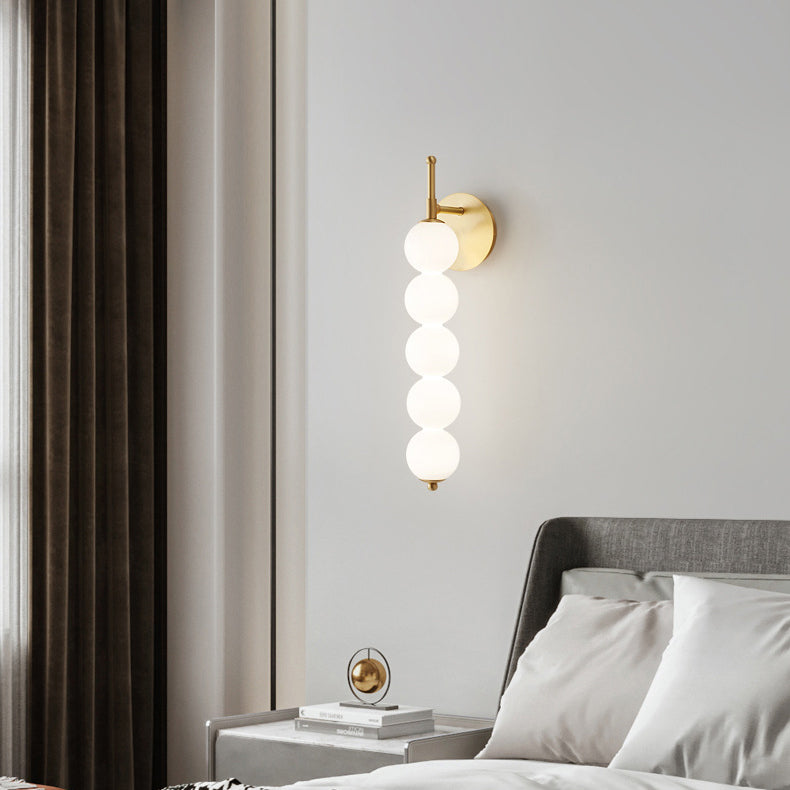 Contemporary Nordic Candied Haws Shape Beaded Glass Ball Brass LED Wall Sconce Lamp For Living Room