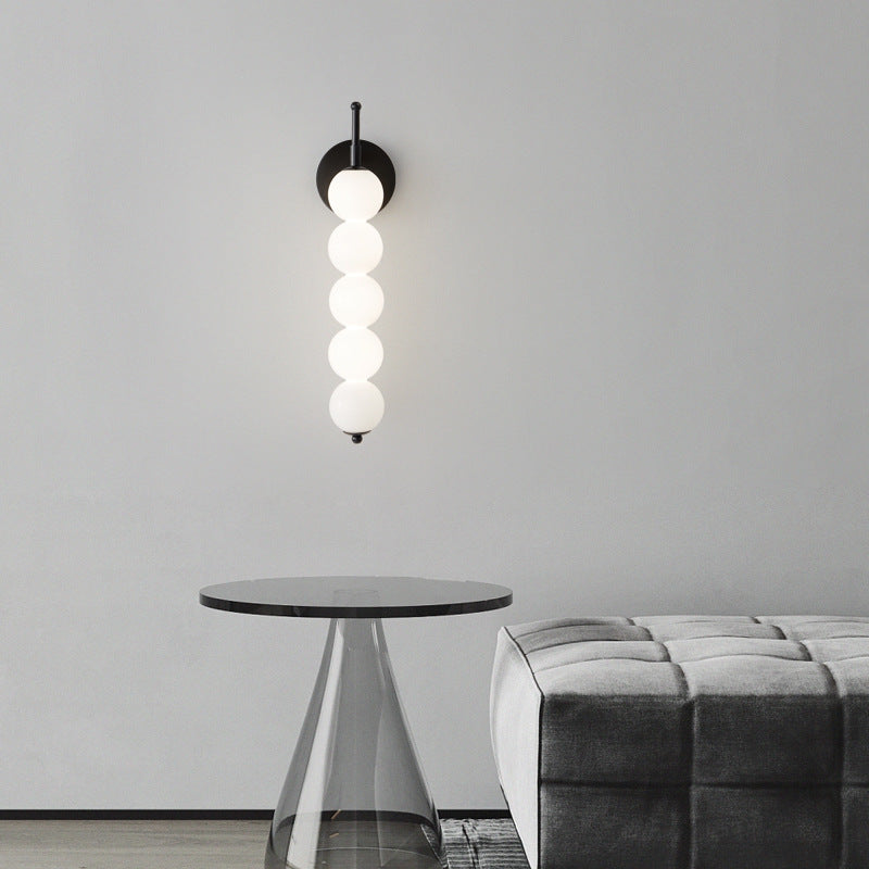 Contemporary Nordic Candied Haws Shape Beaded Glass Ball Brass LED Wall Sconce Lamp For Living Room