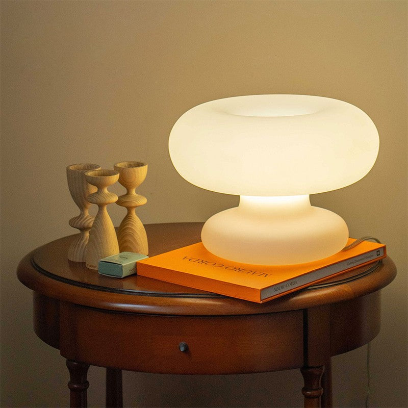 Lampe de table moderne Art Déco en verre en forme de beignet à 1 lumière pour chambre 