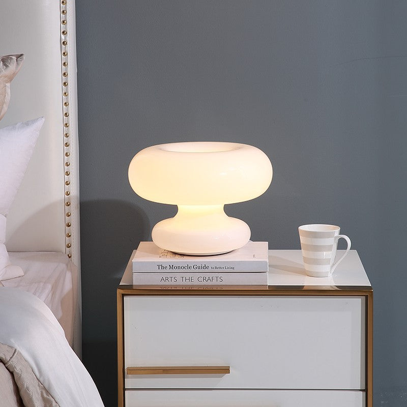 Lampe de table moderne Art Déco en verre en forme de beignet à 1 lumière pour chambre 