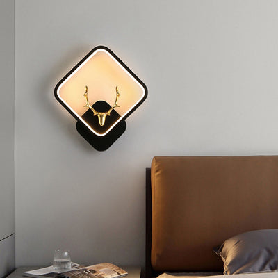 Zeitgenössische kreative runde quadratische Geweih-Eisen-Kunststoff-Silikon-LED-Wandleuchte für das Schlafzimmer 