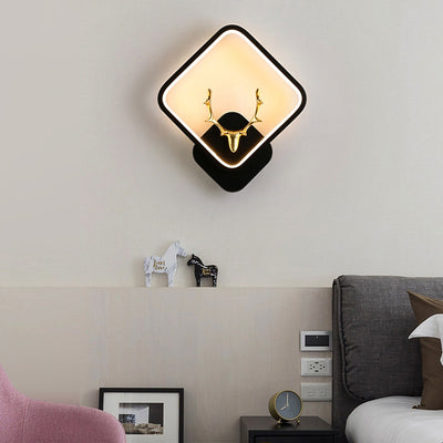 Zeitgenössische kreative runde quadratische Geweih-Eisen-Kunststoff-Silikon-LED-Wandleuchte für das Schlafzimmer 