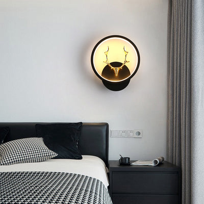 Zeitgenössische kreative runde quadratische Geweih-Eisen-Kunststoff-Silikon-LED-Wandleuchte für das Schlafzimmer 