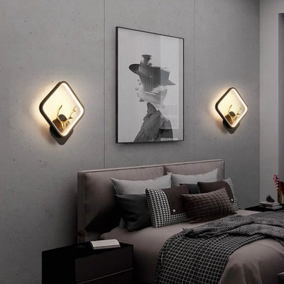 Zeitgenössische kreative runde quadratische Geweih-Eisen-Kunststoff-Silikon-LED-Wandleuchte für das Schlafzimmer 