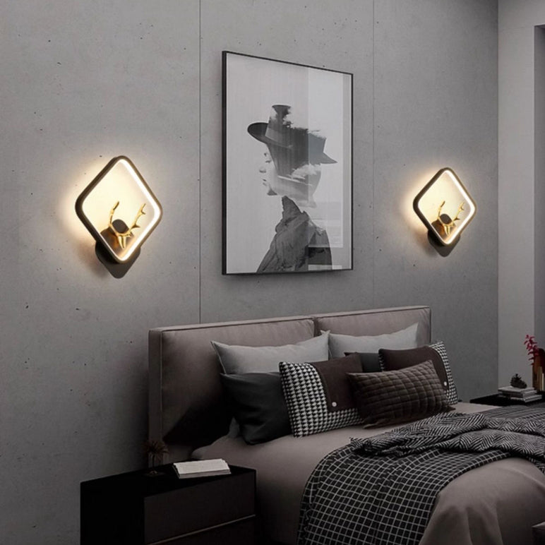 Zeitgenössische kreative runde quadratische Geweih-Eisen-Kunststoff-Silikon-LED-Wandleuchte für das Schlafzimmer 