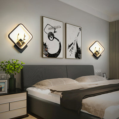 Zeitgenössische kreative runde quadratische Geweih-Eisen-Kunststoff-Silikon-LED-Wandleuchte für das Schlafzimmer 