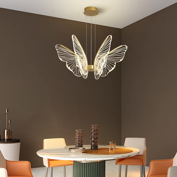 Lustre suspendu LED en acrylique, aluminium et fer en forme de papillon créatif contemporain pour chambre 
