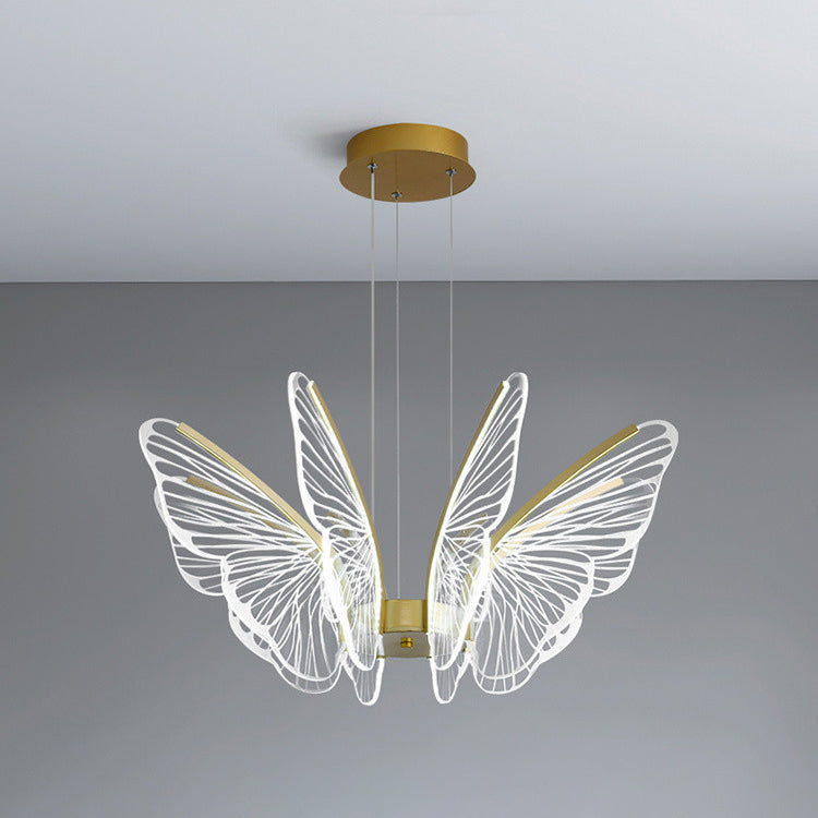 Lustre suspendu LED en acrylique, aluminium et fer en forme de papillon créatif contemporain pour chambre 