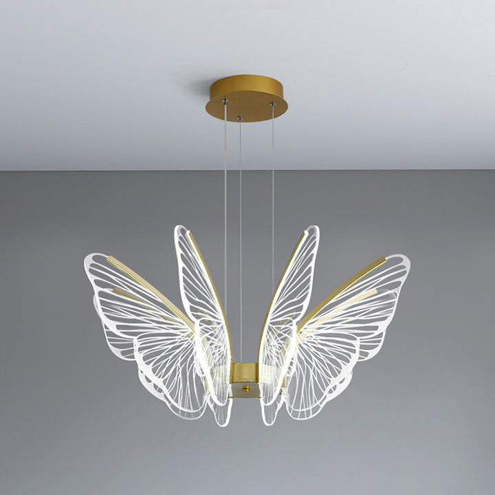 Lustre suspendu LED en acrylique, aluminium et fer en forme de papillon créatif contemporain pour chambre 