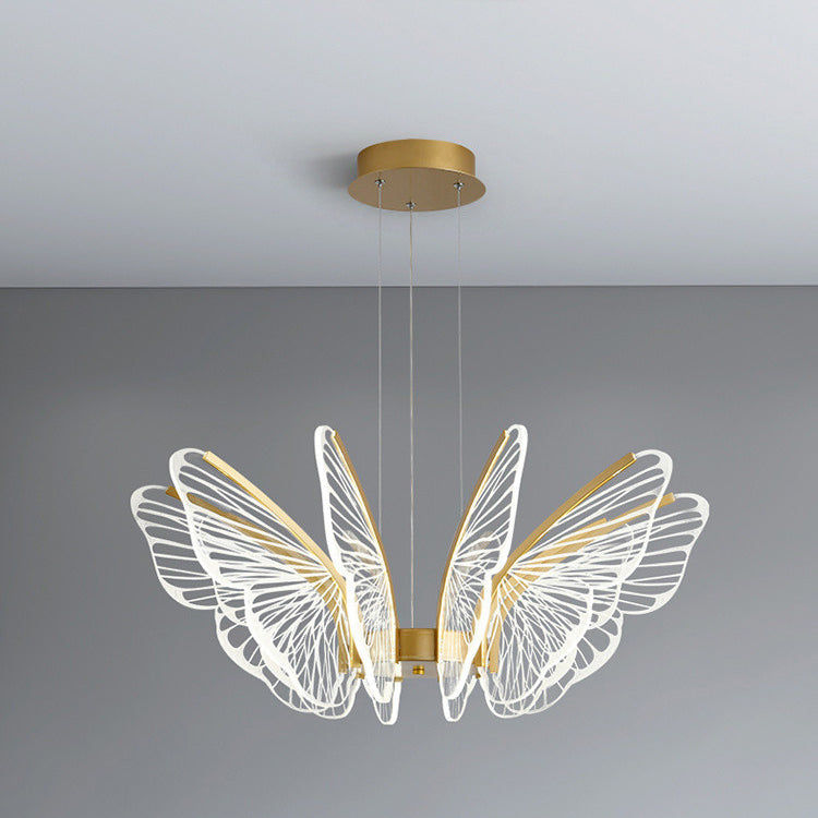 Lustre suspendu LED en acrylique, aluminium et fer en forme de papillon créatif contemporain pour chambre 