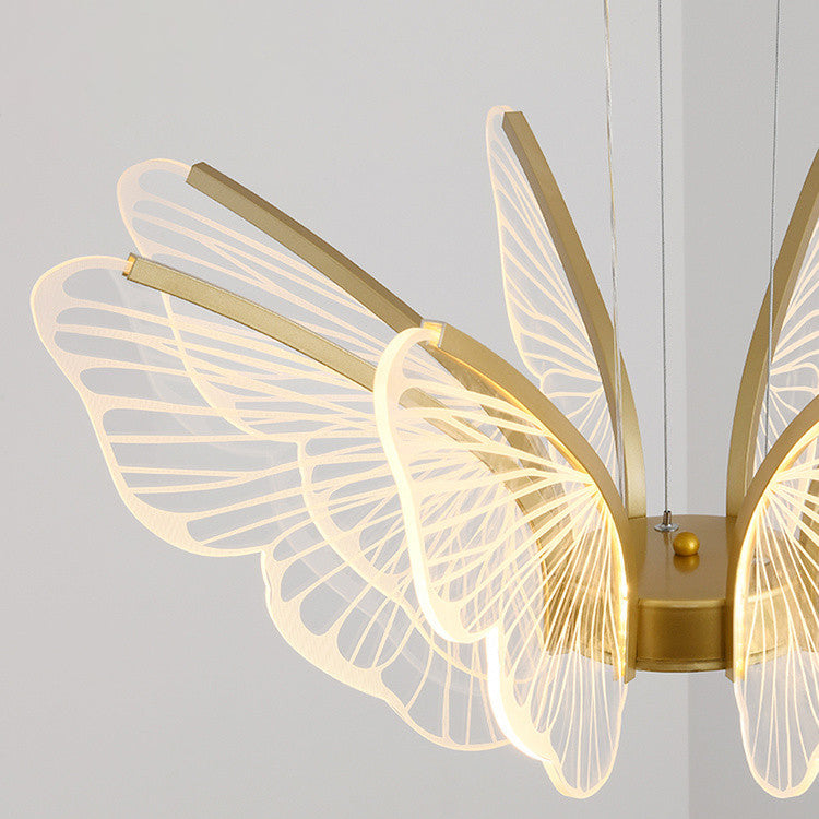 Lustre suspendu LED en acrylique, aluminium et fer en forme de papillon créatif contemporain pour chambre 