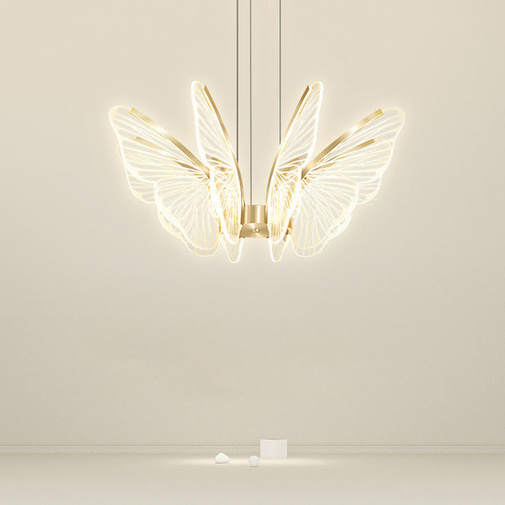 Lustre suspendu LED en acrylique, aluminium et fer en forme de papillon créatif contemporain pour chambre 