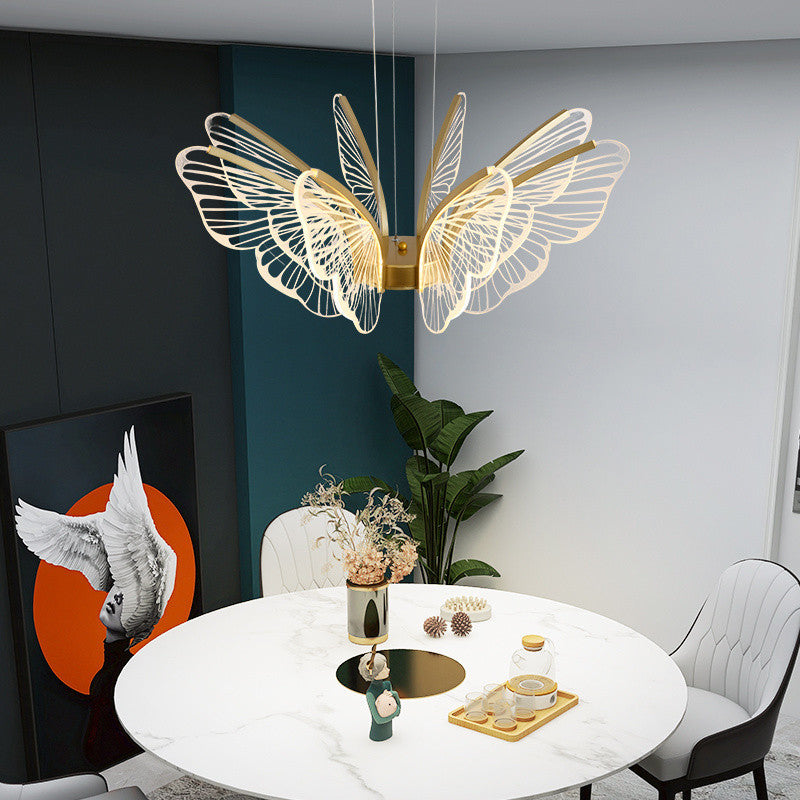 Lustre suspendu LED en acrylique, aluminium et fer en forme de papillon créatif contemporain pour chambre 