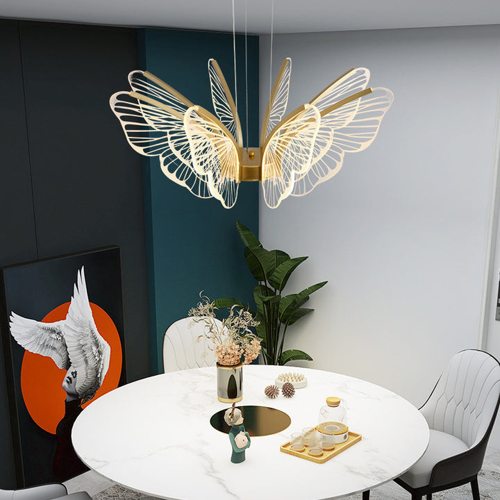 Lustre suspendu LED en acrylique, aluminium et fer en forme de papillon créatif contemporain pour chambre 