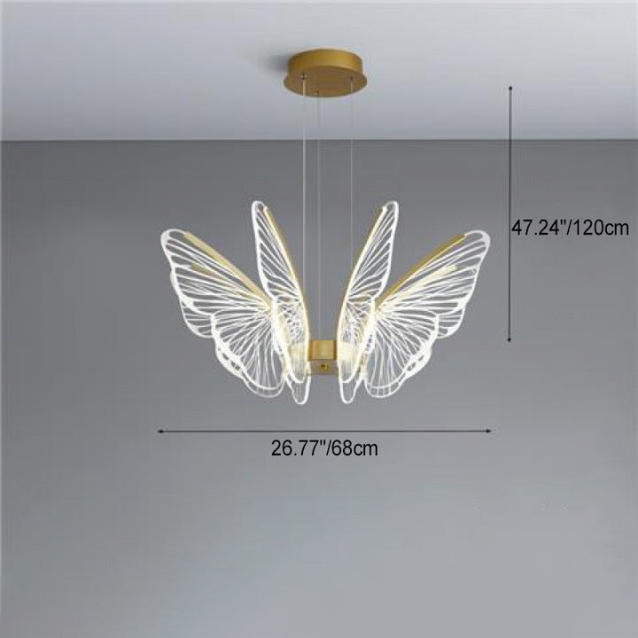 Lustre suspendu LED en acrylique, aluminium et fer en forme de papillon créatif contemporain pour chambre 