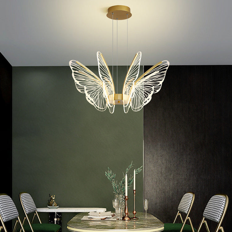 Lustre suspendu LED en acrylique, aluminium et fer en forme de papillon créatif contemporain pour chambre 