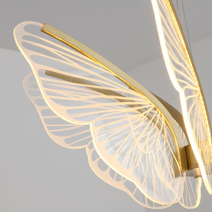 Lustre suspendu LED en acrylique, aluminium et fer en forme de papillon créatif contemporain pour chambre 
