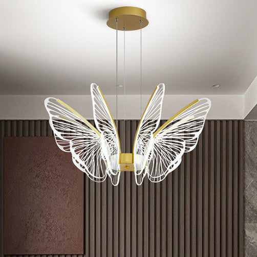 Lustre suspendu LED en acrylique, aluminium et fer en forme de papillon créatif contemporain pour chambre 