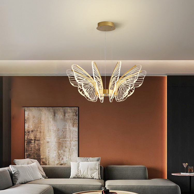 Lustre suspendu LED en acrylique, aluminium et fer en forme de papillon créatif contemporain pour chambre 