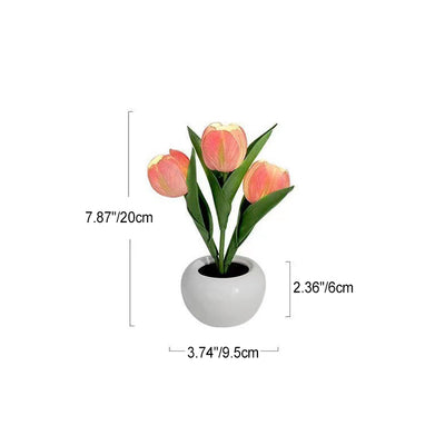 Zeitgenössische kreative Tulpenblumen-Keramik-PU-USB-LED-Tischlampe für das Schlafzimmer 