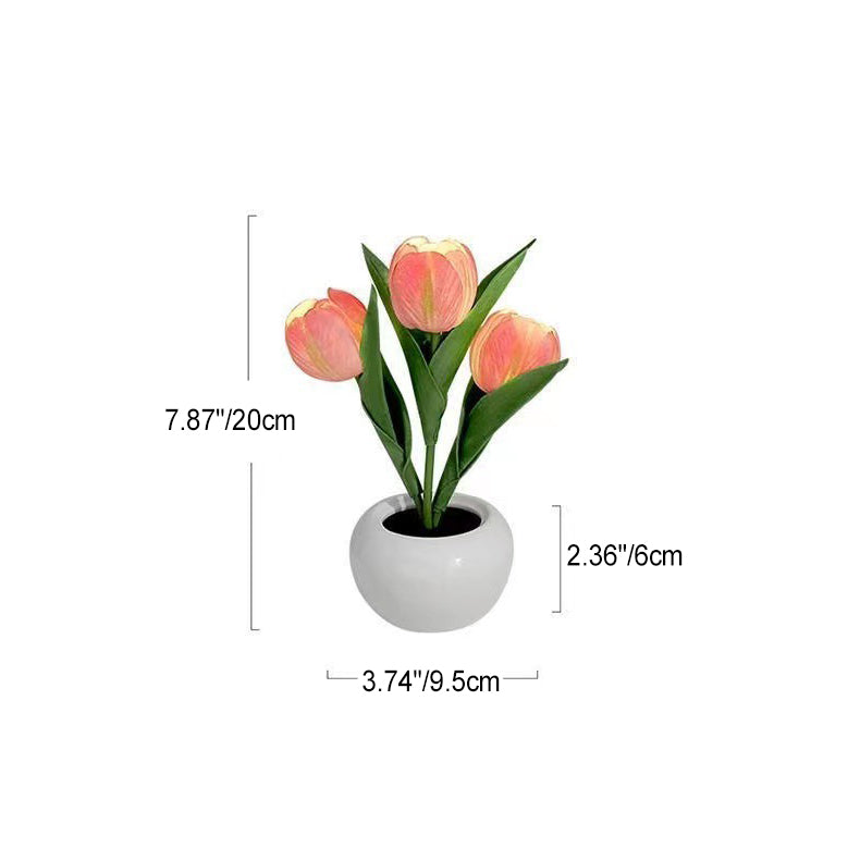 Zeitgenössische kreative Tulpenblumen-Keramik-PU-USB-LED-Tischlampe für das Schlafzimmer 