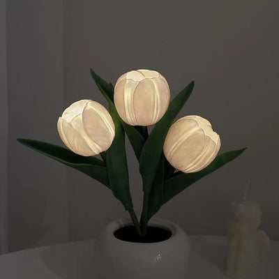 Zeitgenössische kreative Tulpenblumen-Keramik-PU-USB-LED-Tischlampe für das Schlafzimmer 