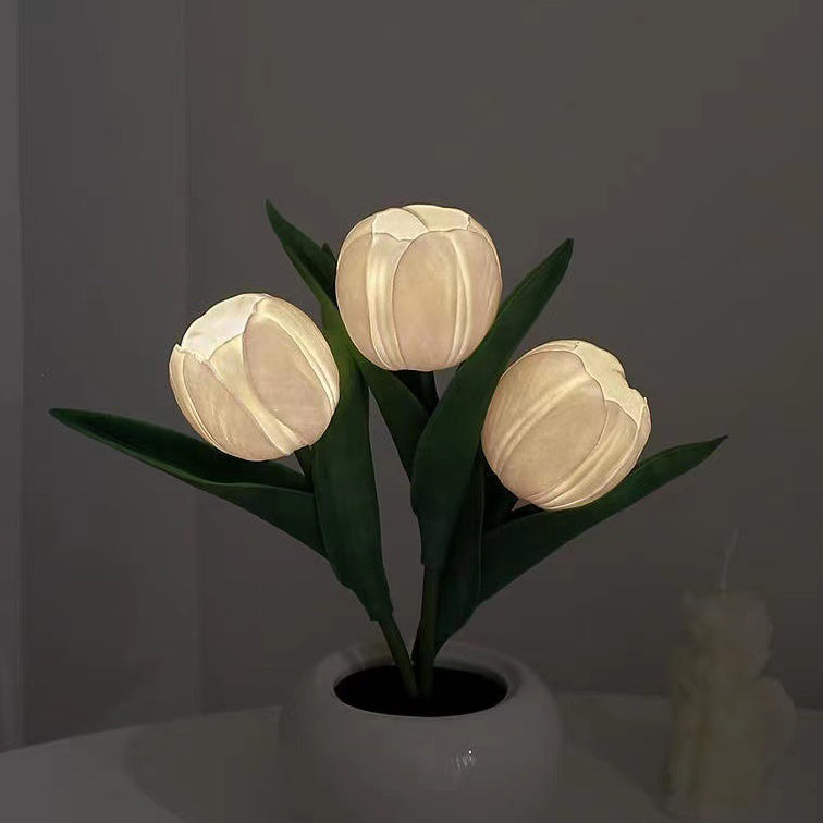 Zeitgenössische kreative Tulpenblumen-Keramik-PU-USB-LED-Tischlampe für das Schlafzimmer 