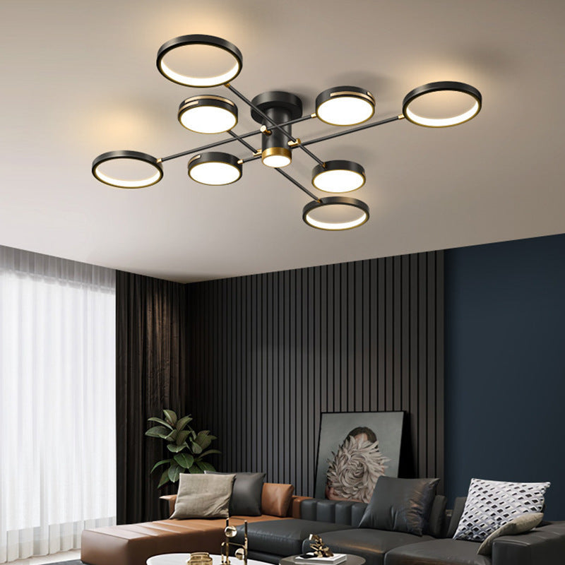 Zeitgenössischer nordischer Kreis Eisen Acryl LED Kronleuchter für das Wohnzimmer 
