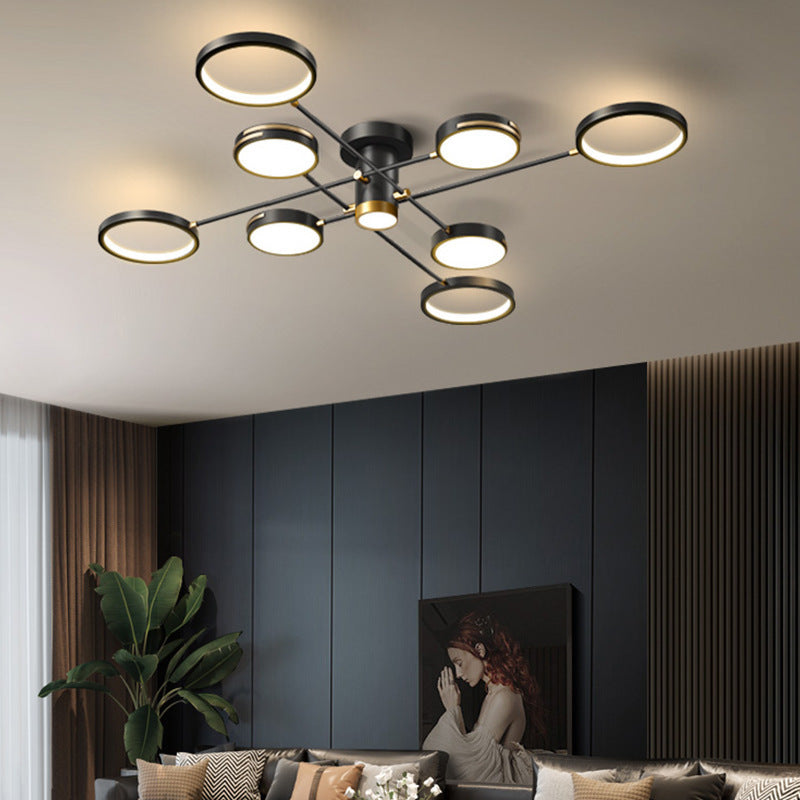 Zeitgenössischer nordischer Kreis Eisen Acryl LED Kronleuchter für das Wohnzimmer 