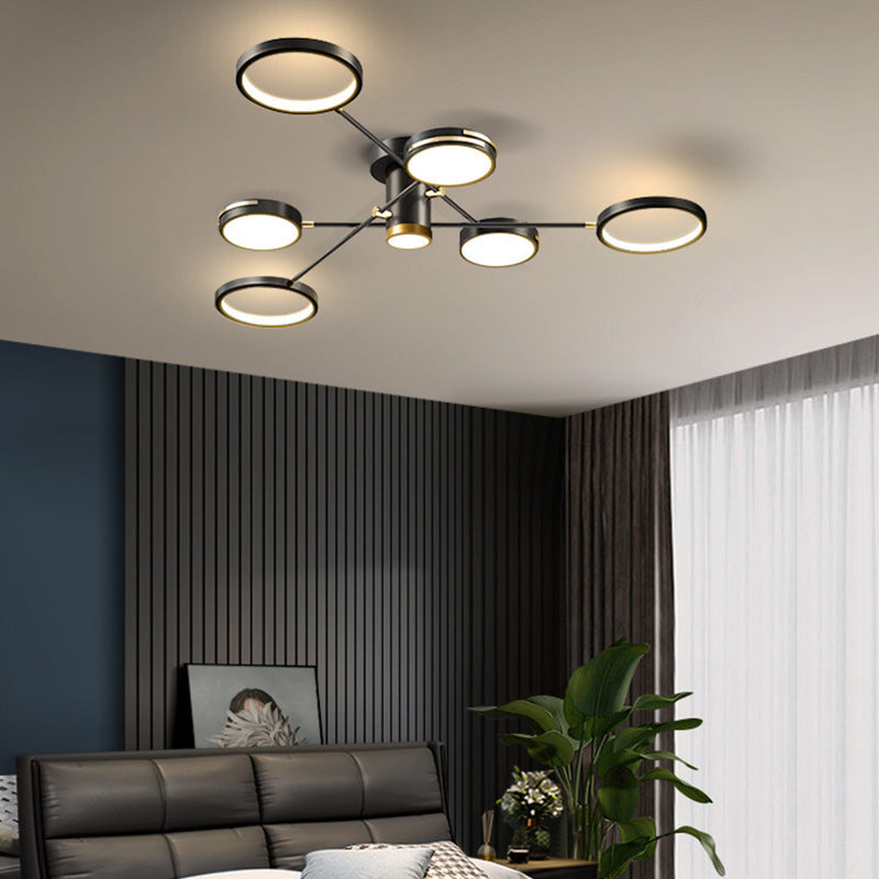 Zeitgenössischer nordischer Kreis Eisen Acryl LED Kronleuchter für das Wohnzimmer 