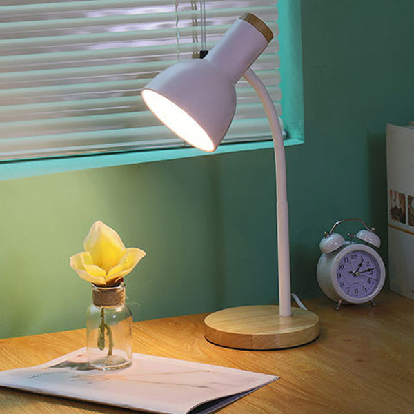 Lampe de table 1 lumière moderne minimaliste avec base en bois et fer, bras ajustable pliable pour chambre à coucher 
