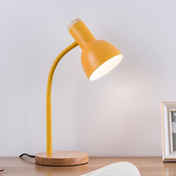 Lampe de table 1 lumière moderne minimaliste avec base en bois et fer, bras ajustable pliable pour chambre à coucher 