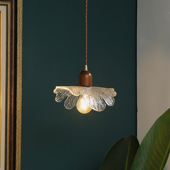 現代的なレトロウォールナットウッドブラスガラスフラワー1ライト