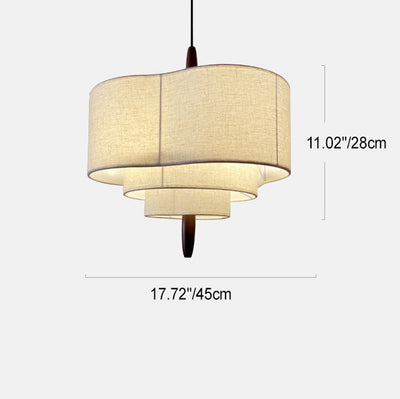 Traditionelle französische mehrschichtige Trommelform Stoff Holz 3-Licht Pendelleuchte für das Schlafzimmer 