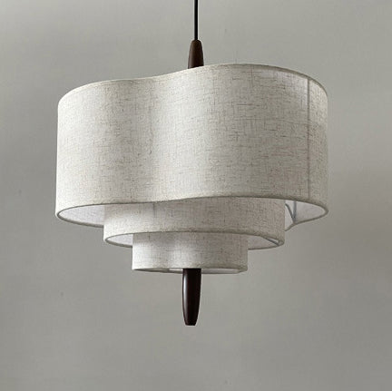 Traditionelle französische mehrschichtige Trommelform Stoff Holz 3-Licht Pendelleuchte für das Schlafzimmer 
