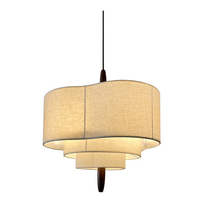 Traditionelle französische mehrschichtige Trommelform Stoff Holz 3-Licht Pendelleuchte für das Schlafzimmer 