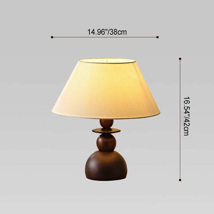 Lampe de table contemporaine rétro conique en tissu et bois à 1 lumière pour chambre 