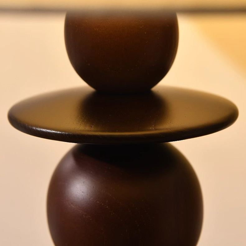 Lampe de table contemporaine rétro conique en tissu et bois à 1 lumière pour chambre 