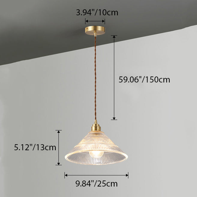 Suspension lumineuse 1 ampoule en verre ondulé en laiton et bois avec haut-parleur semi-circulaire japonais traditionnel pour salon 