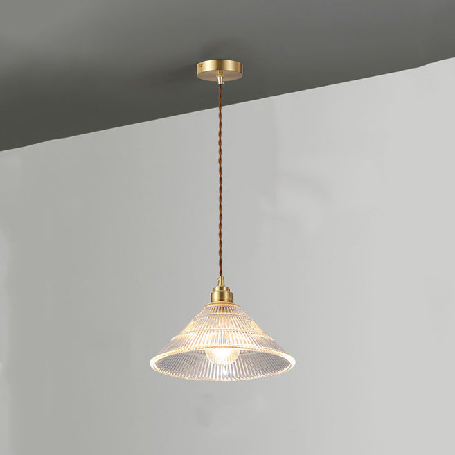 Suspension lumineuse 1 ampoule en verre ondulé en laiton et bois avec haut-parleur semi-circulaire japonais traditionnel pour salon 