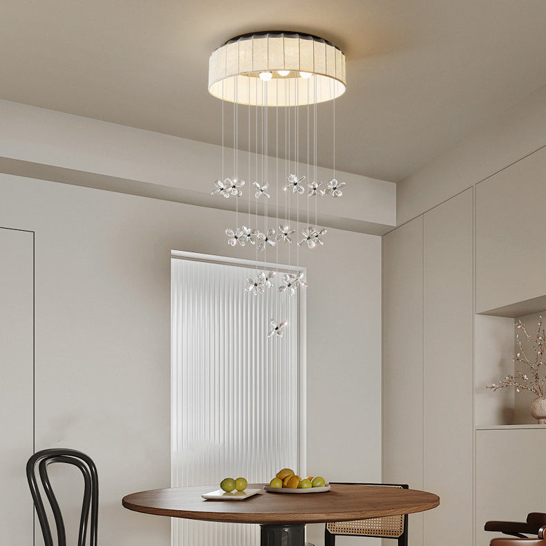 Lustre LED en tissu de fleurs en cristal flottant traditionnel français pour salon 