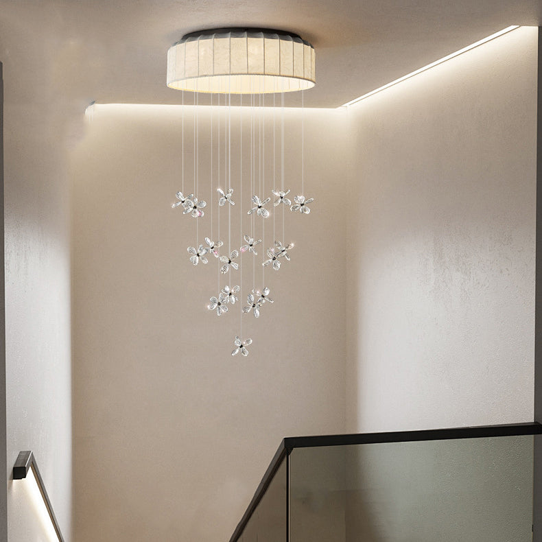 Lustre LED en tissu de fleurs en cristal flottant traditionnel français pour salon 