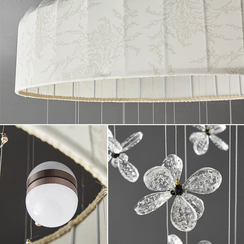 Lustre LED en tissu de fleurs en cristal flottant traditionnel français pour salon 