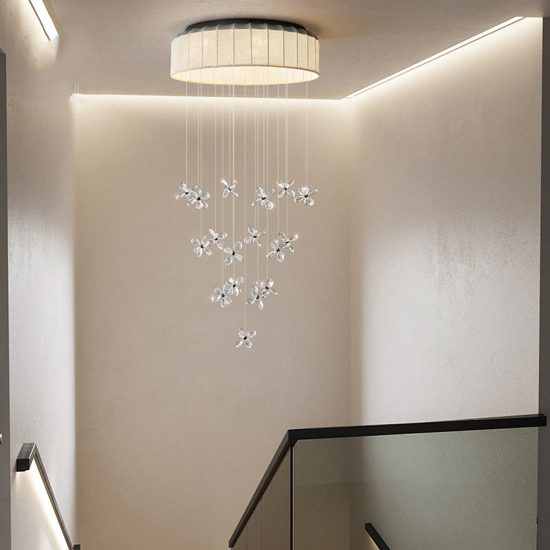 Lustre LED en tissu de fleurs en cristal flottant traditionnel français pour salon 